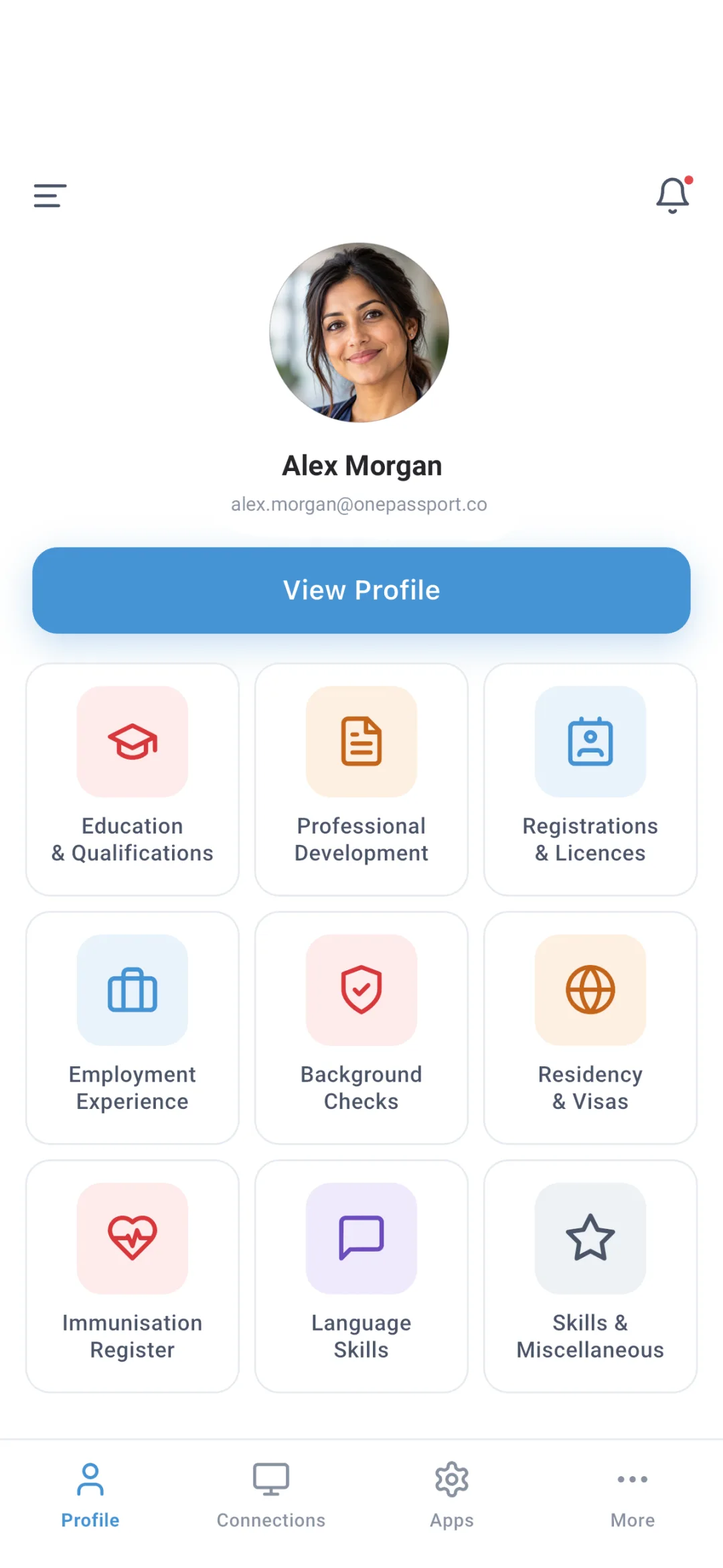 OnePassport Profile app on a phone