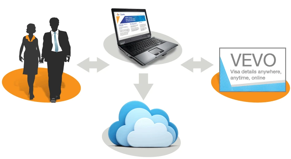 Diagram with four images showing vSure’s core products – Enterprise, VEVO/visa checks API, Education Edition and Instant Check