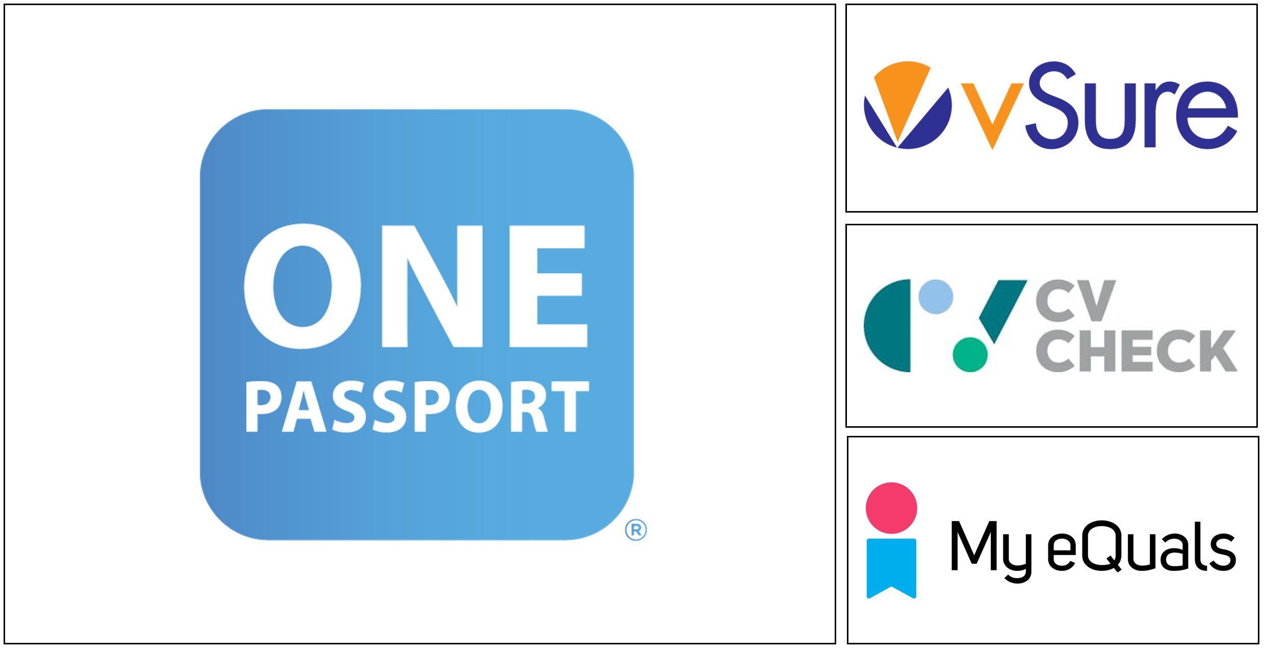 OnePassport with verified logos, vSure, CVCheck, My eQuals
