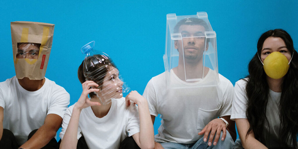 Group of people with various face coverings
